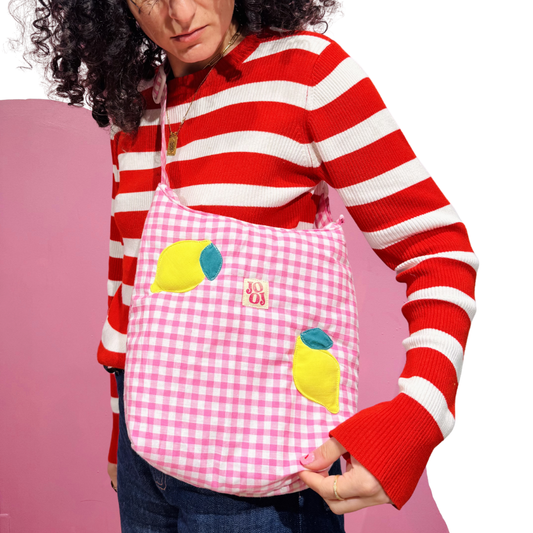 Boursass vichy rose à motifs citrons