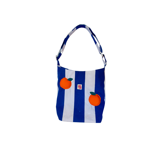 Boursass rayée bleue à oranges 3D