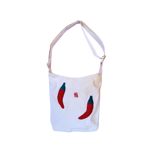 Boursass blanche à motif piments 3D