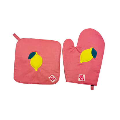 Ensemble manique + gant citron sur fond rose
