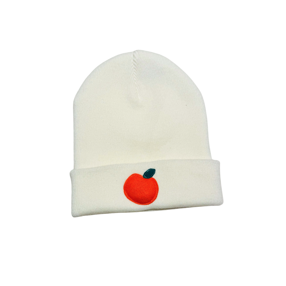 Bonnet écru à motif orange