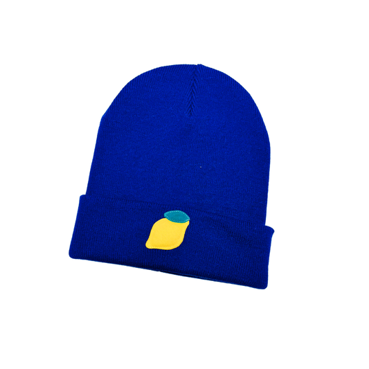 Bonnet bleu à motif citron