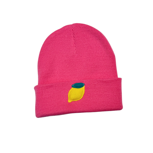 Bonnet rose à motif citron