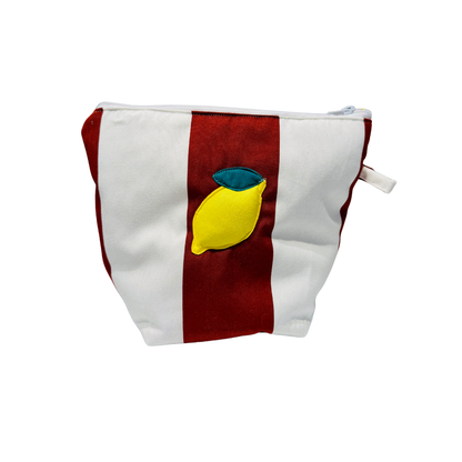 Troussass de toilette rayée bordeaux/blanc à motif citron