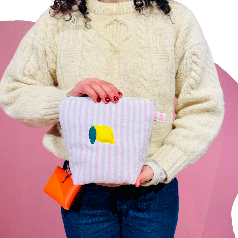 Pochass à rayures roses/blanches à motif citron