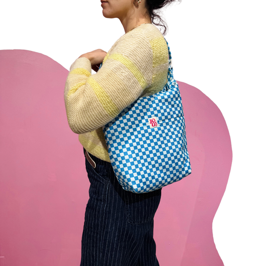 Boursass à carreaux turquoise