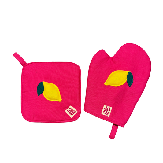 Ensemble manique + gant citron sur fond rose