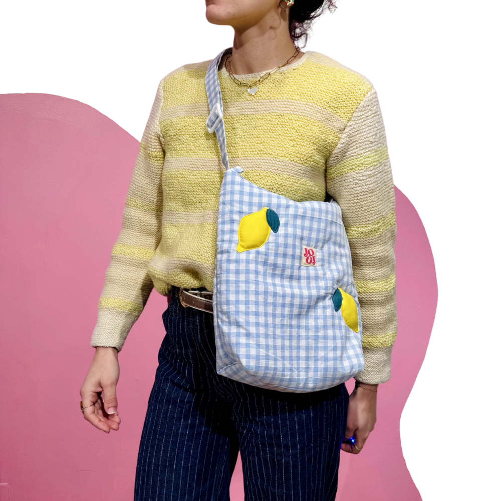 Boursass vichy bleu à motifs citrons