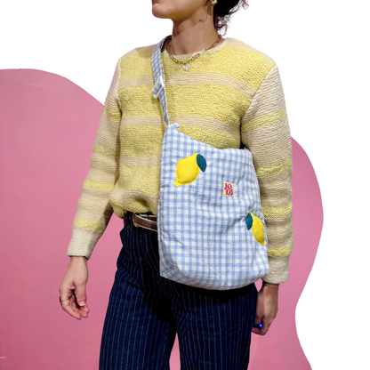 Boursass vichy bleu à motifs citrons