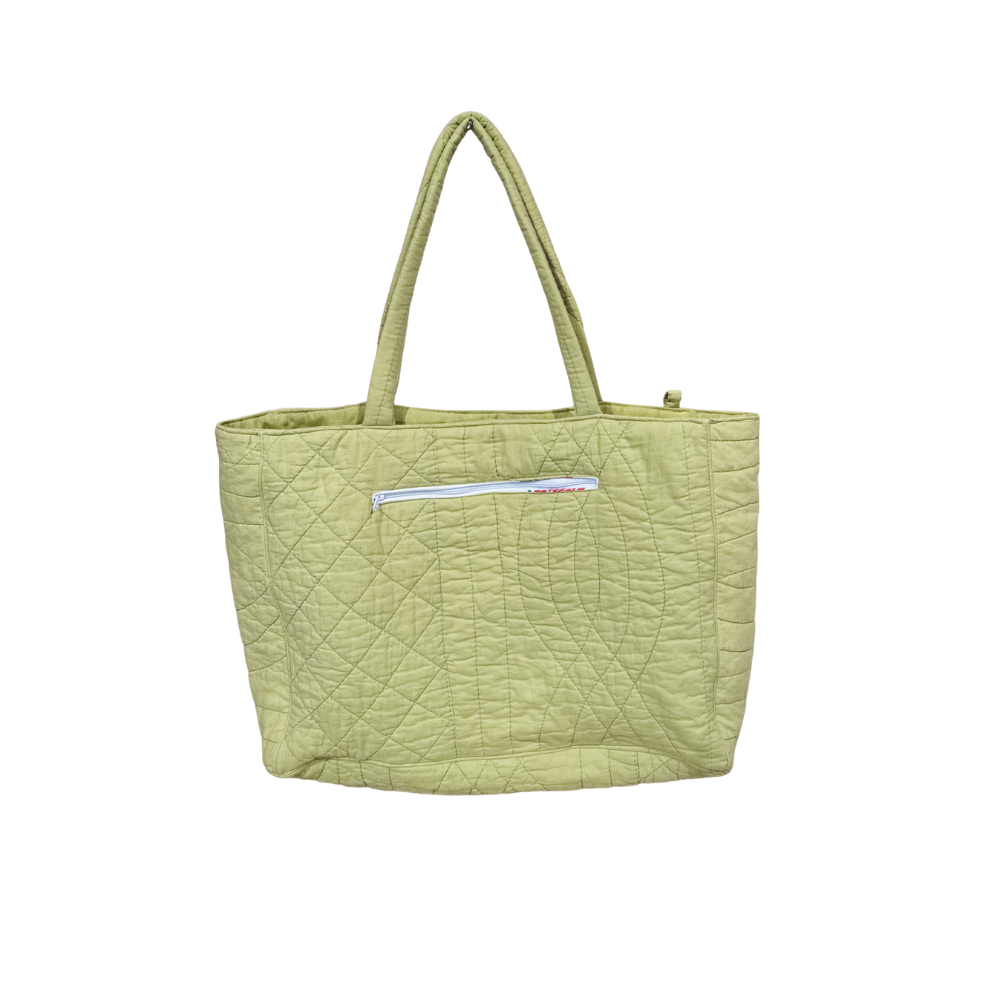 Cabass vert à motif vichy rose et citrons