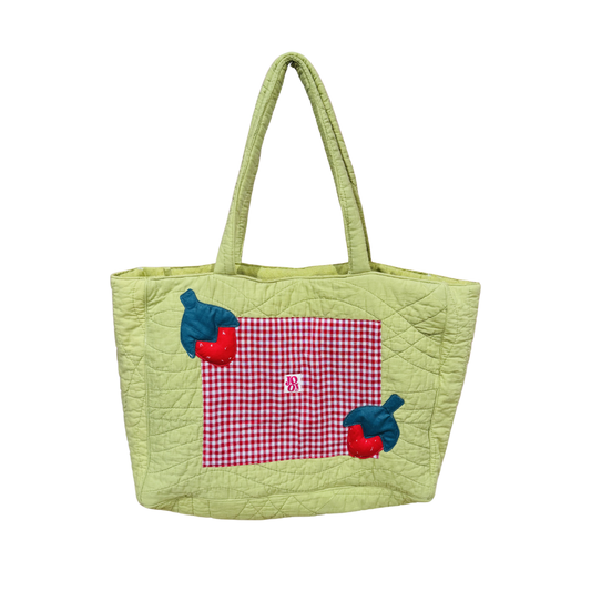 Cabass vert à motif vichy rouge et fraises