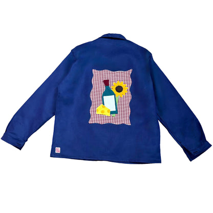 Veste bleue marine à motif pique-nique tournesol et vin 3D