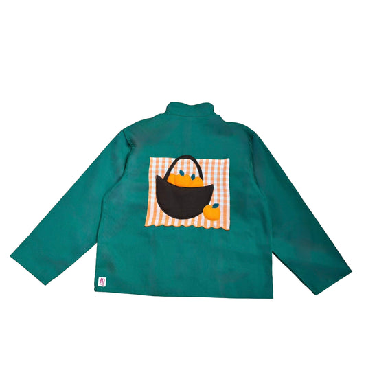 Veste verte à motif vichy orange et panier d’oranges 3D