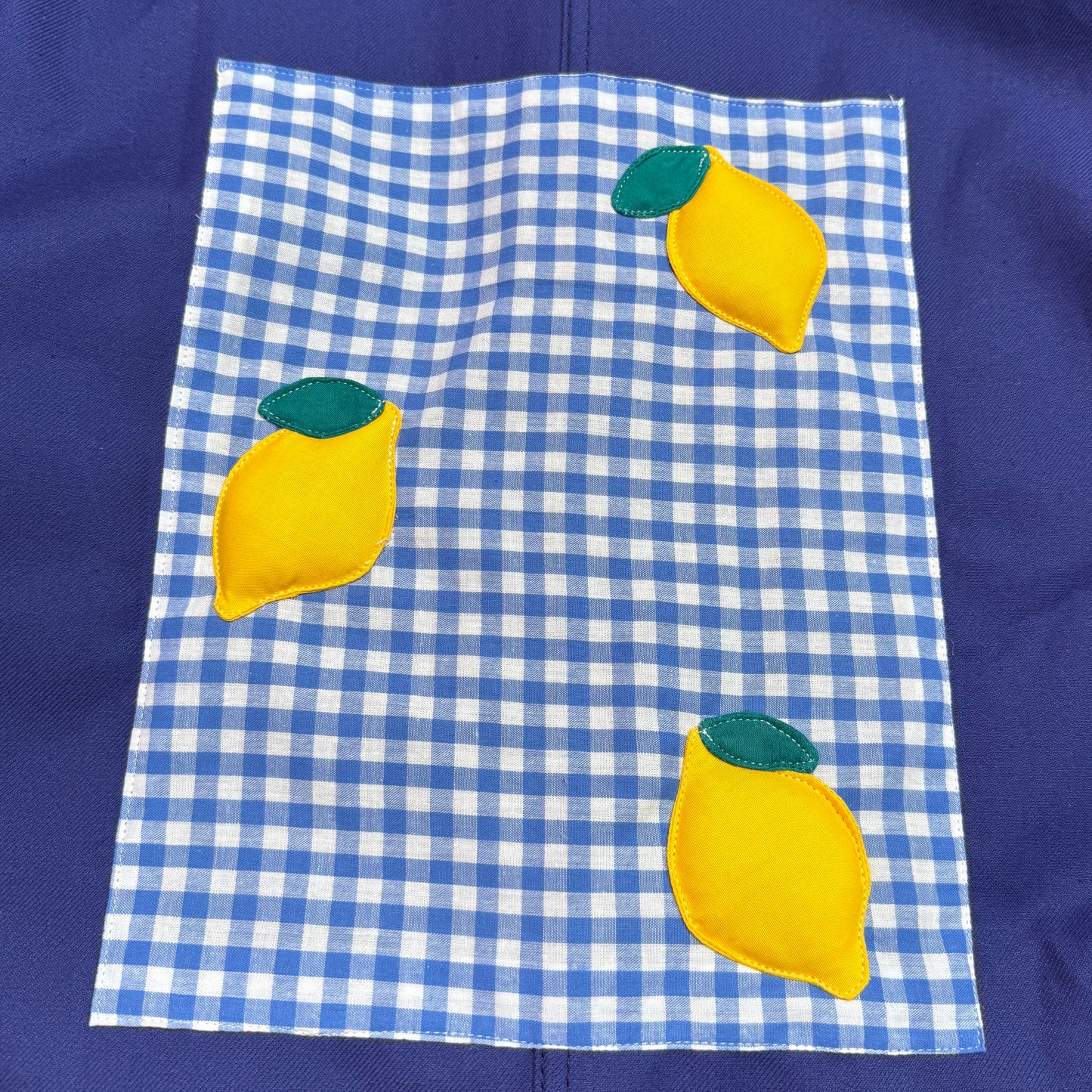 Veste bleue marine à motif vichy bleu et citrons 3D