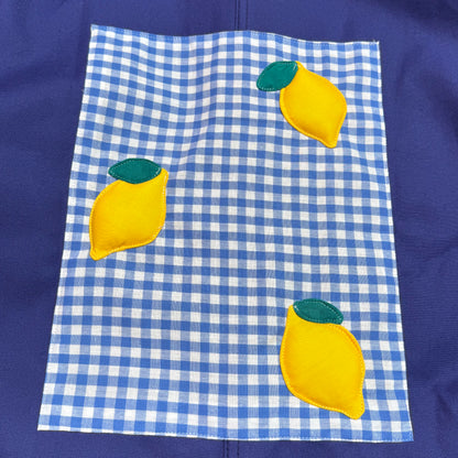 Veste bleue marine à motif vichy bleu et citrons 3D