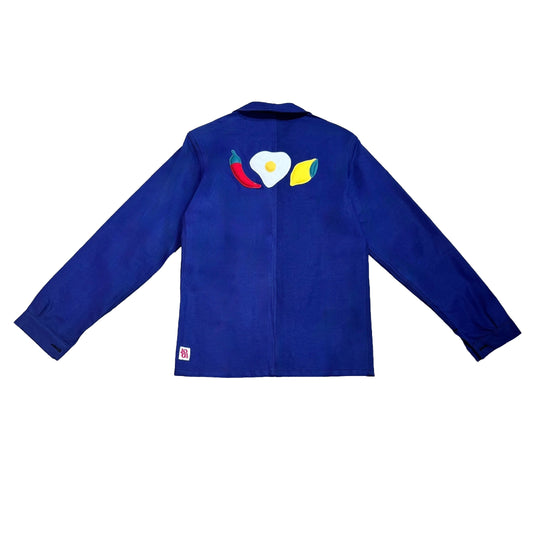 Veste bleue marine à motif piment œuf et citron