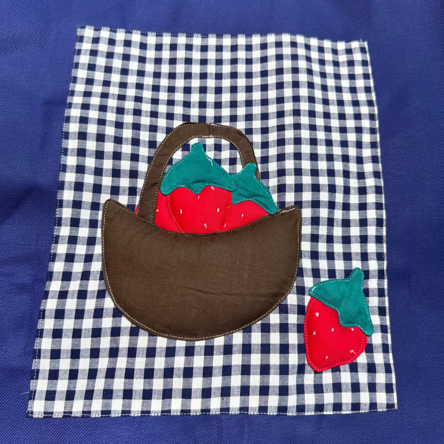 Veste bleue marine à motif vichy bleu foncé et panier de fraises 3D