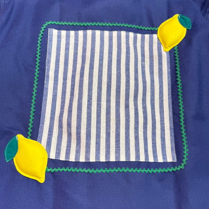 Veste bleue marine à motif rayures bleu foncé et citrons 3D