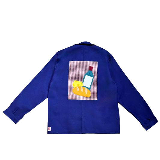 Veste bleue marine à motif pique-nique pain et vin 3D