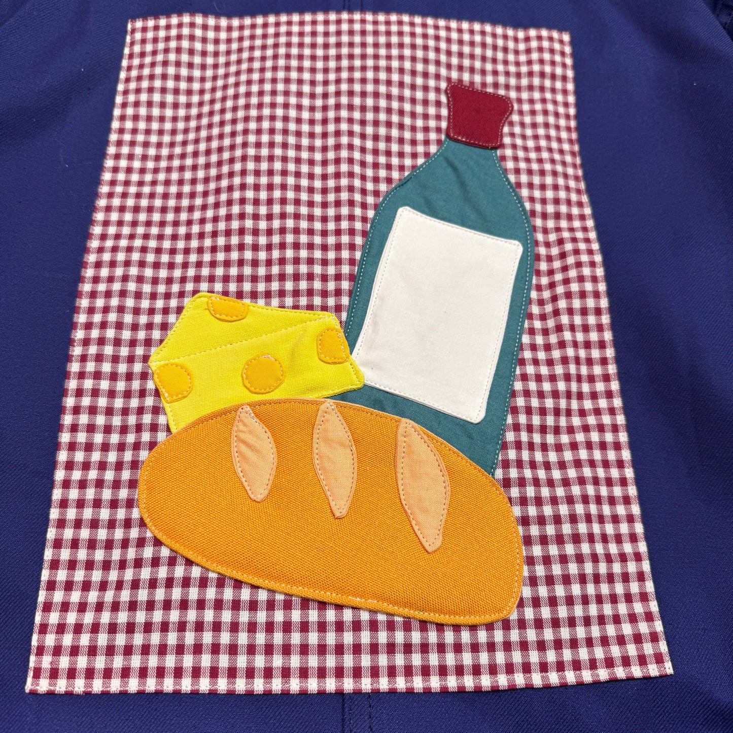 Veste bleue marine à motif pique-nique pain et vin 3D