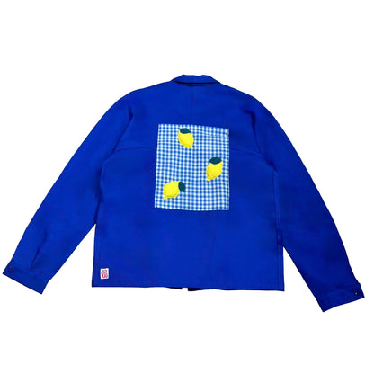 Veste bleu roi à motif vichy bleu et citrons 3D