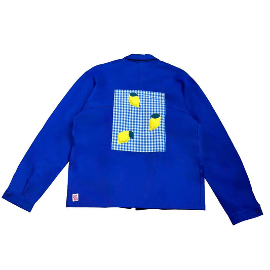 Veste bleu roi à motif vichy bleu et citrons 3D