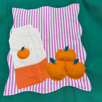 Veste verte à motif rayures roses et jus d’oranges 3D