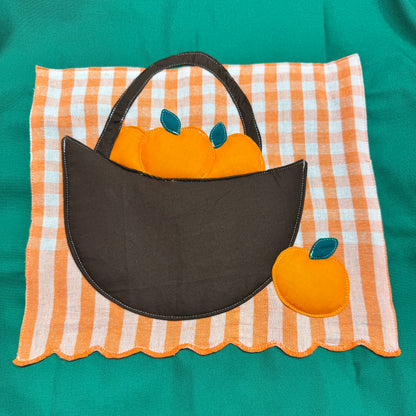 Veste verte à motif vichy orange et panier d’oranges 3D