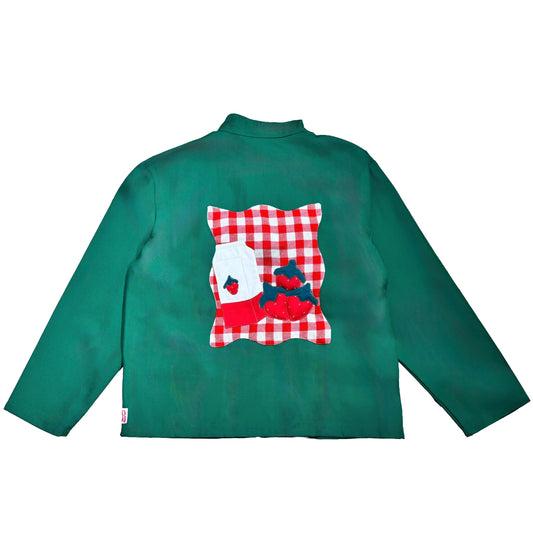 Veste verte à motif vichy rouge et panier de fraises 3D