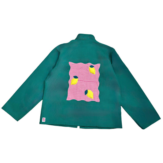 Veste verte à motif vichy rouge et citrons 3D