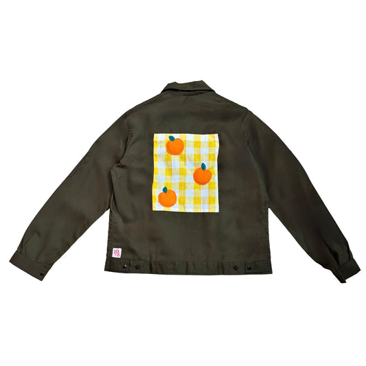Veste marron à motif vichy jaune et oranges 3D