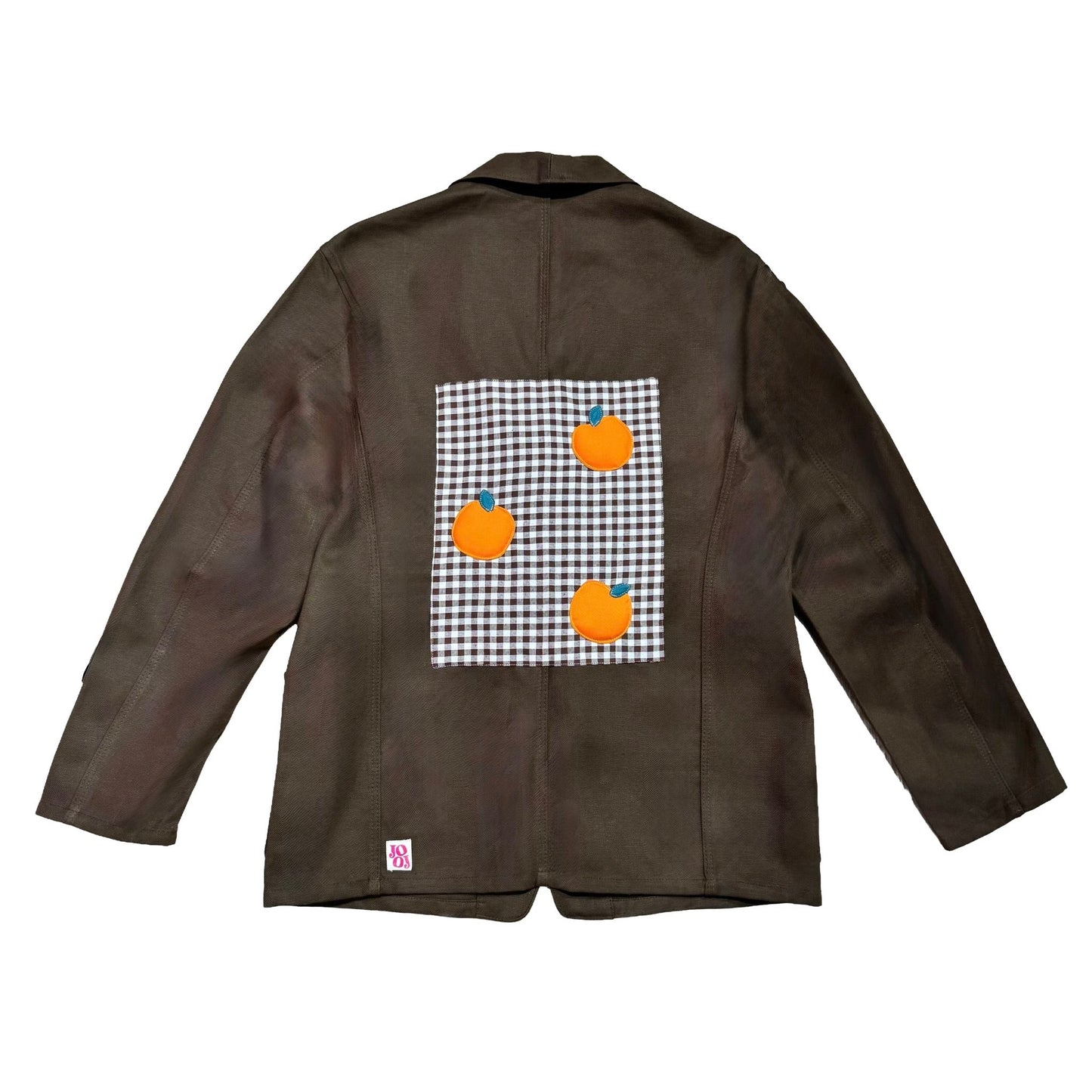 Veste marron à motif vichy marron et oranges 3D