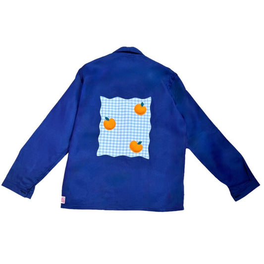 Veste bleue marine à motif vichy bleu et oranges 3D