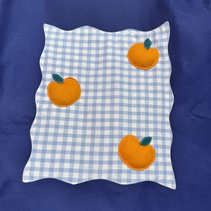 Veste bleue marine à motif vichy bleu et oranges 3D