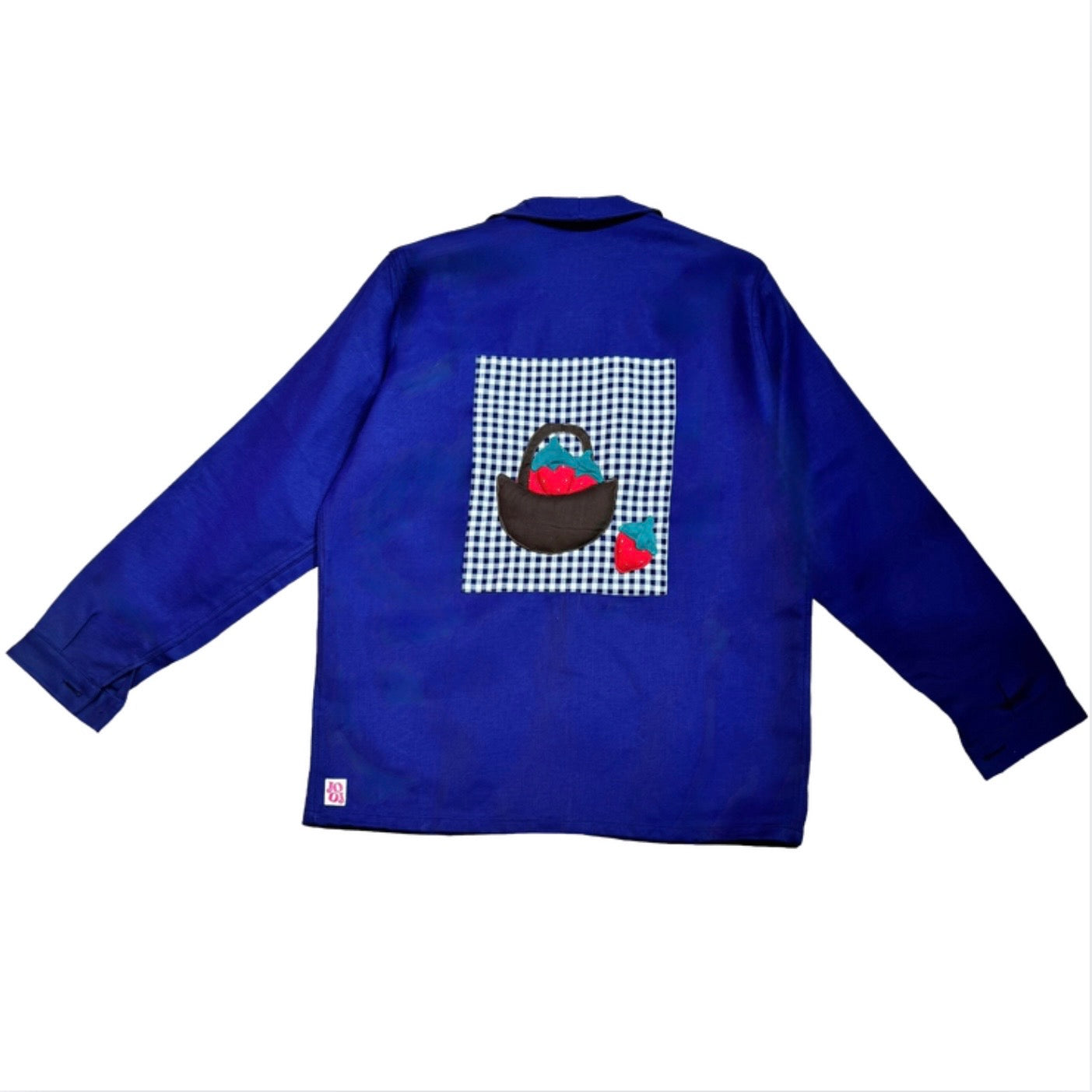 Veste bleue marine à motif vichy bleu foncé et panier de fraises 3D