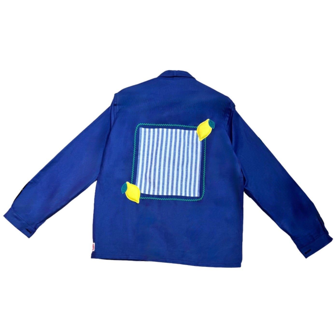 Veste bleue marine à motif rayures bleu foncé et citrons 3D