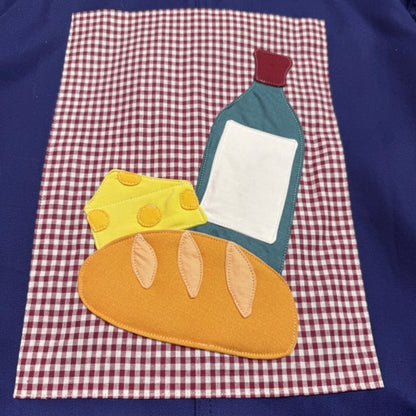 Veste bleue marine à motif pique-nique pain et vin 3D