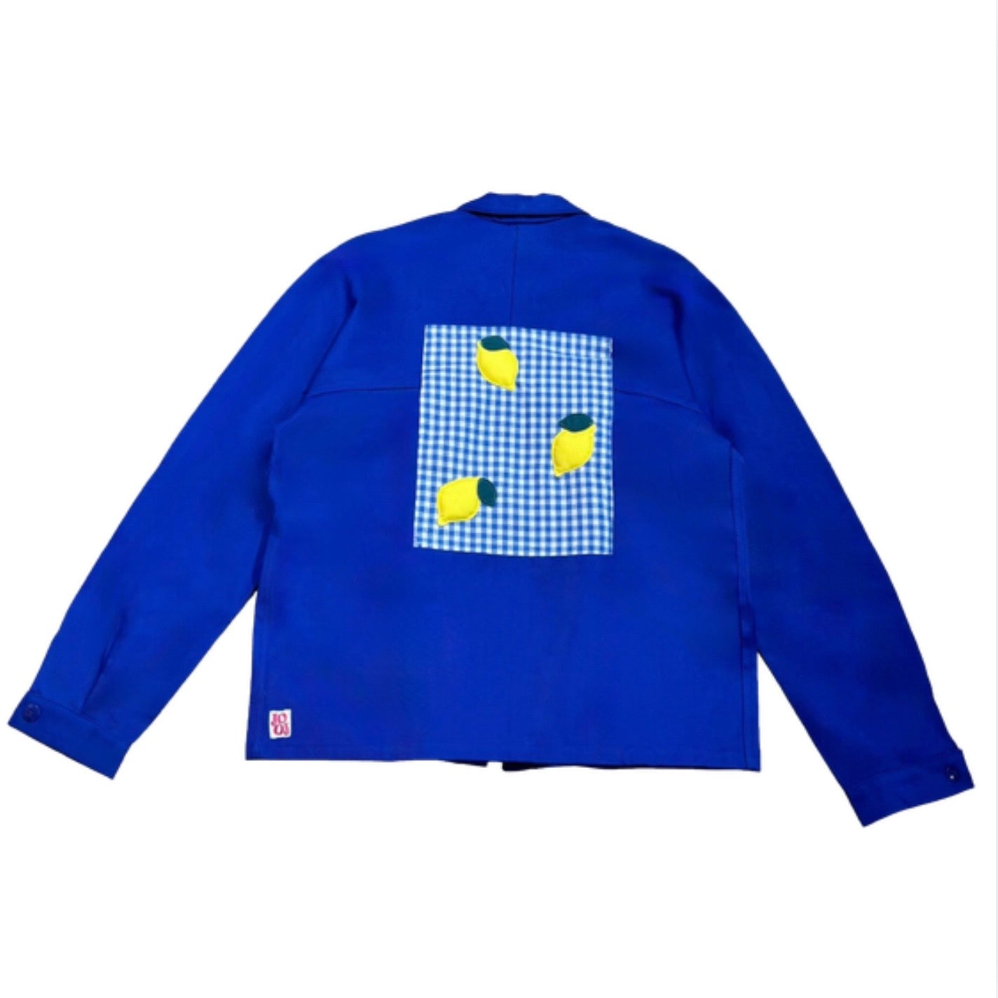 Veste bleu roi à motif vichy bleu et citrons 3D
