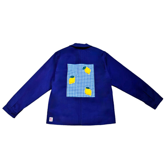 Veste bleue marine à motif vichy bleu et citrons 3D