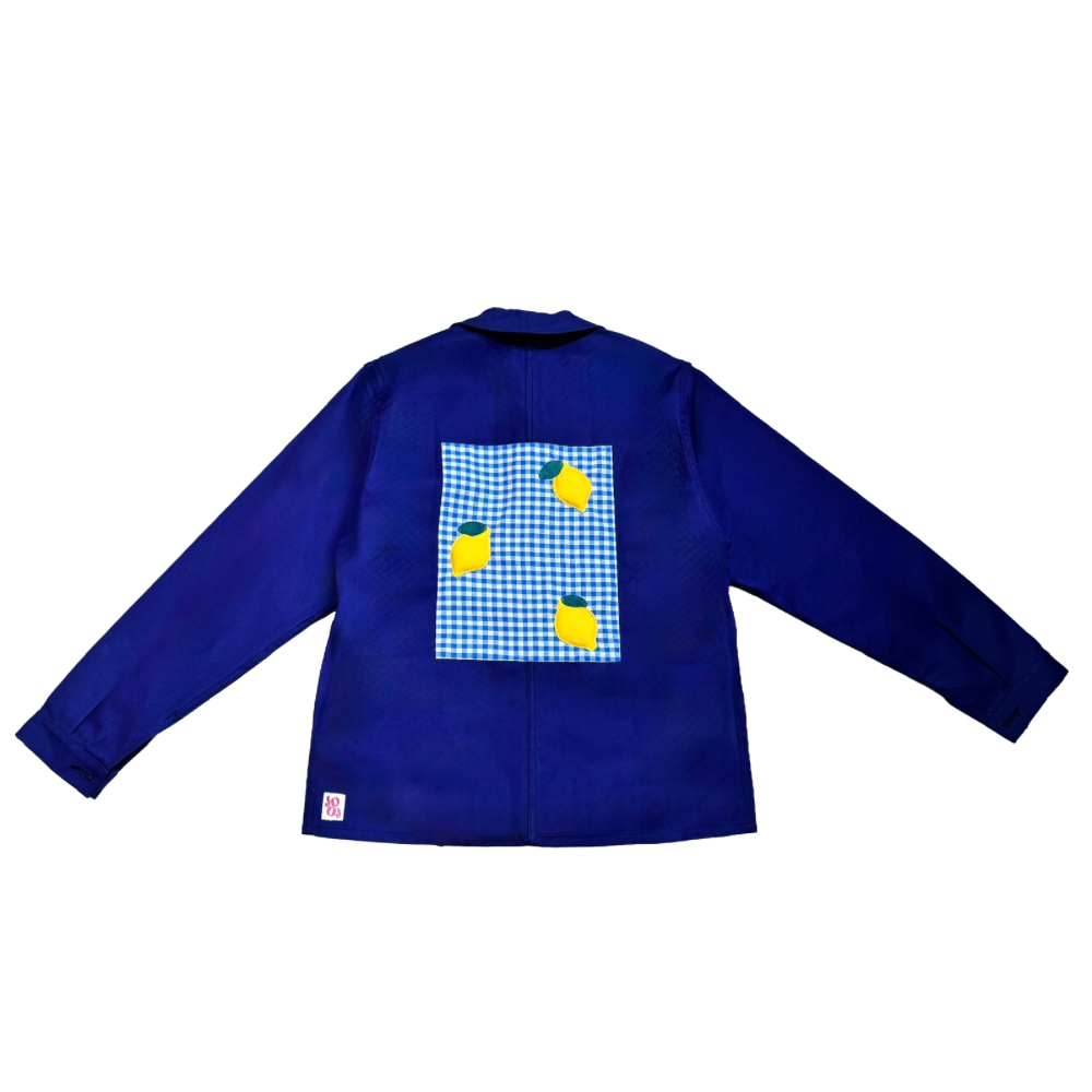 Veste bleue marine à motif vichy bleu et citrons 3D