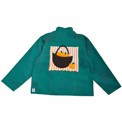 Veste verte à motif vichy orange et panier d’oranges 3D