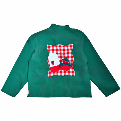 Veste verte à motif vichy rouge et panier de fraises 3D