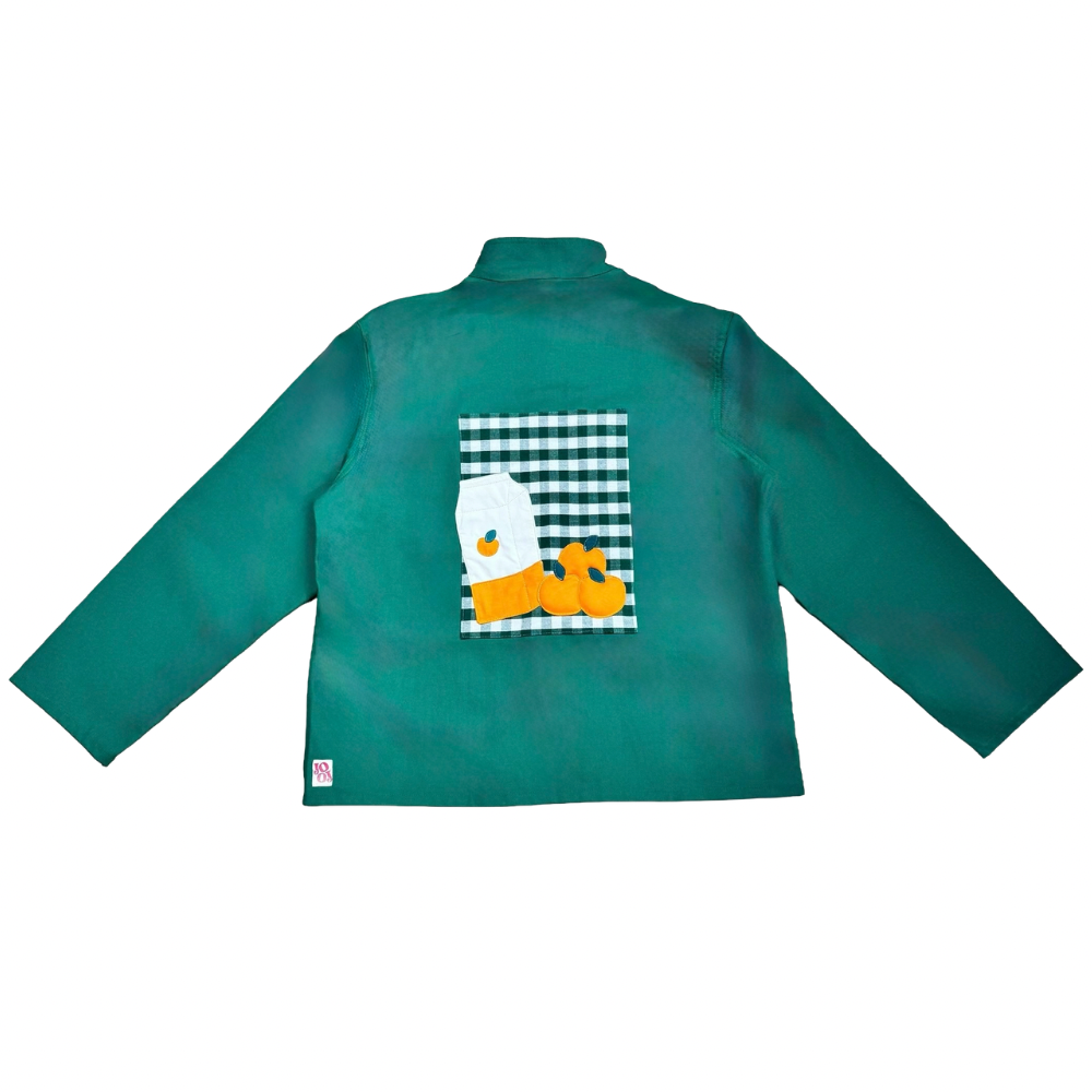 Veste verte à motif vichy vert et jus d’oranges 3D