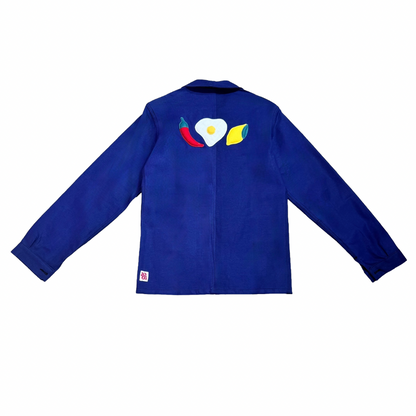 Veste bleue marine à motif piment œuf et citron