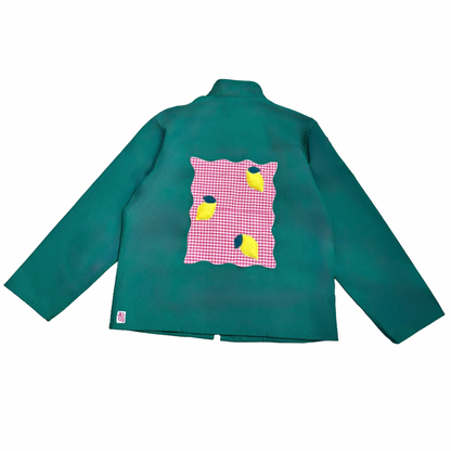 Veste verte à motif vichy rouge et citrons 3D