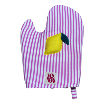 Ensemble manique + gant citron sur fond rose rayures