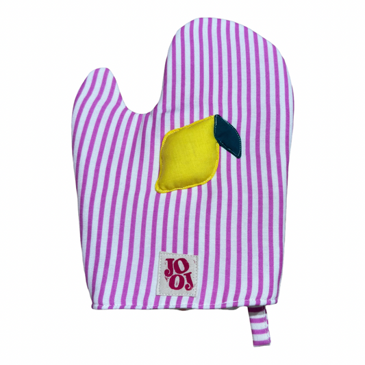 Ensemble manique + gant citron sur fond rose rayures